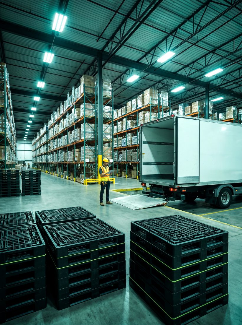 Centro de distribución (CEDIS) con tarimas de plástico GT y tablero de control