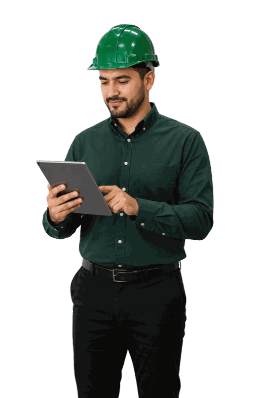 Responsable de distribución revisando una tablet en un CEDIS